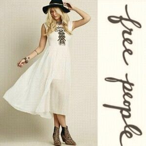 55 Free People Toosaloosa Slub Meadow Embroidered Boho Maxi Dress Size medium